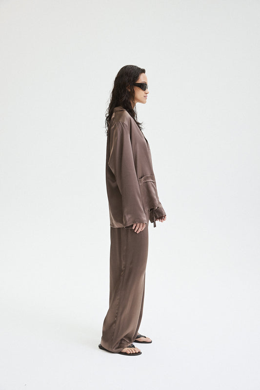 Brown Silk Drawstring Pant